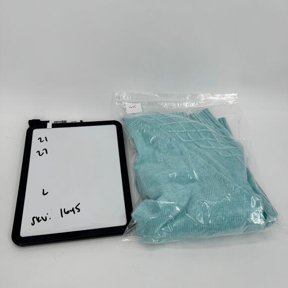 Talbots Sweater Womens Large Coastal Blue Cable Knit Mock Neck Button Detail - Picture 7 of 7